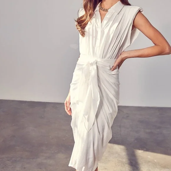 NWT White Button Up Shirt Dress With Power Shoulder - Picture 4 of 5